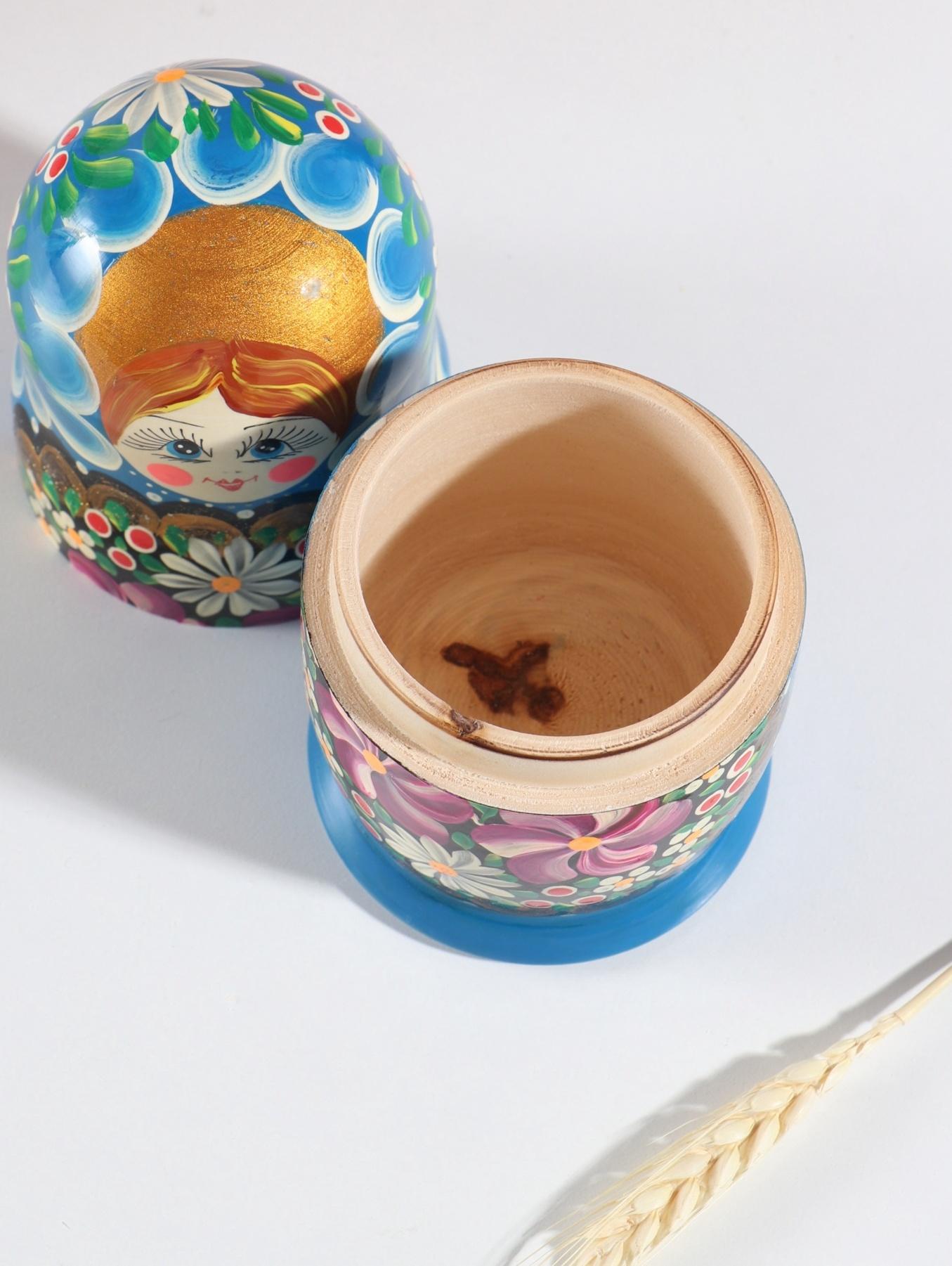 Матрёшка дерево «Любовь», синий платок, 5-кукольная, 19 см