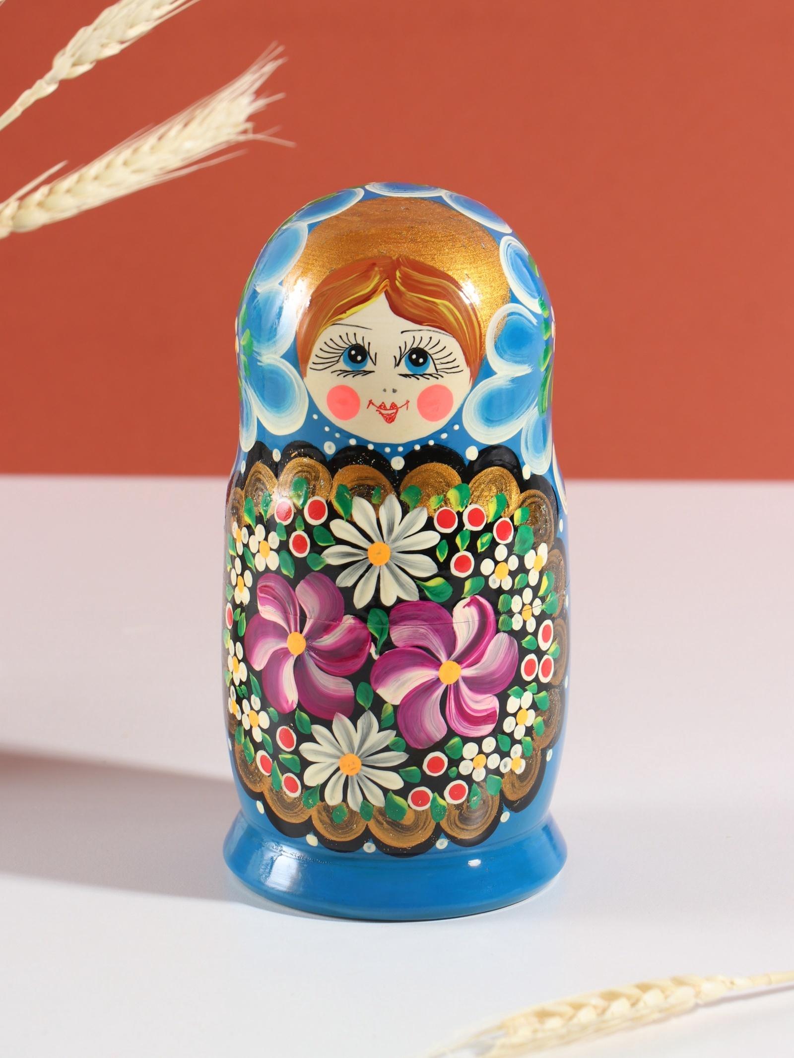 Матрёшка дерево «Любовь», синий платок, 5-кукольная, 19 см