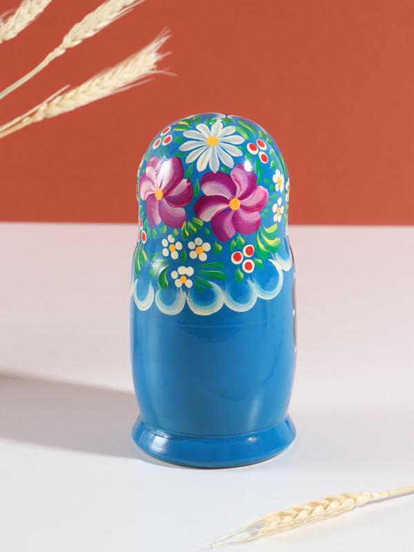 Матрёшка дерево «Любовь», синий платок, 5-кукольная, 19 см