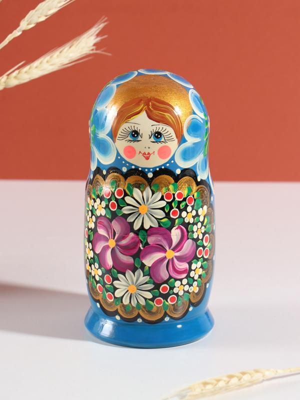 Матрёшка дерево «Любовь», синий платок, 5-кукольная, 19 см