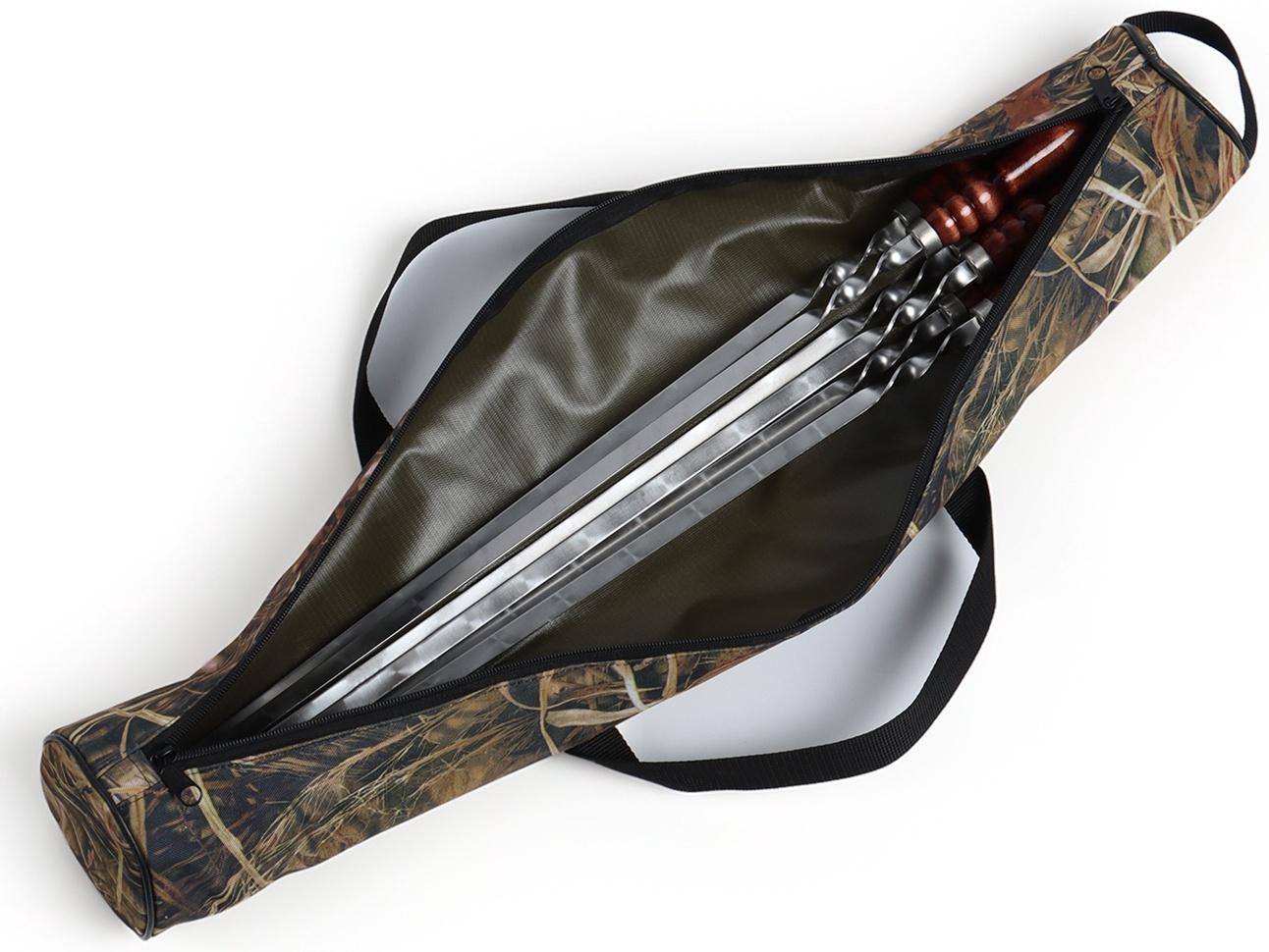 Набор шампуров в тубусе, 6 шт., деревянная ручка «Фигурная», 73(50)×1.2×0.25 см, цвет камуфляж