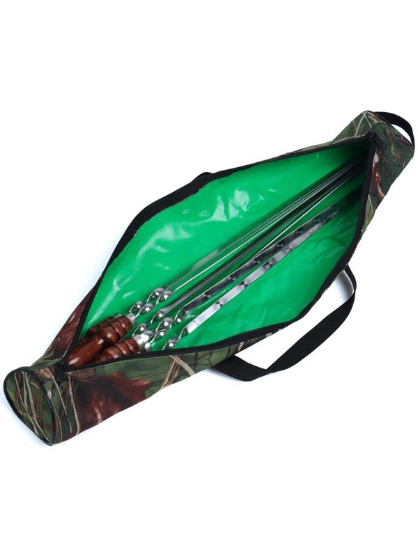 Набор шампуров в тубусе, 6 шт., деревянная ручка «Фигурная», 73(50)×1.2×0.25 см, цвет камуфляж