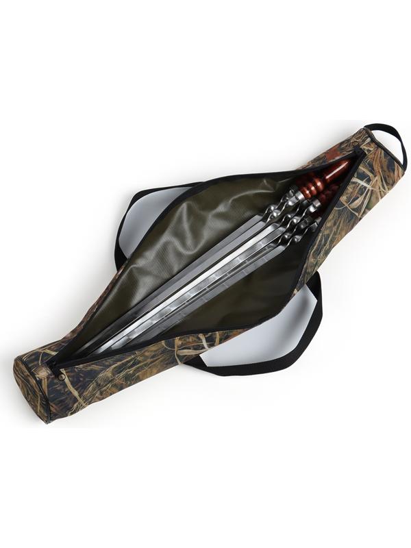 Набор шампуров в тубусе, 6 шт., деревянная ручка «Фигурная», 73(50)×1.2×0.25 см, цвет камуфляж