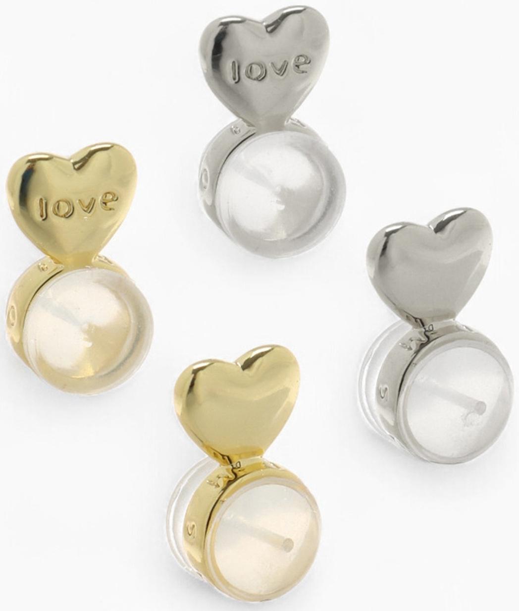 Заглушки силиконовые «Сердце» поддерживающие (3 пары), цвет золото, серебро