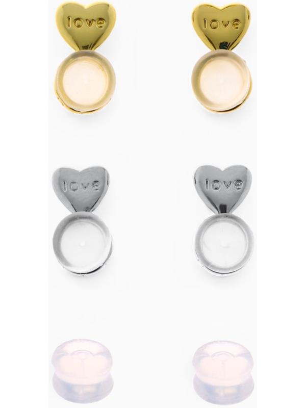 Заглушки силиконовые «Сердце» поддерживающие (3 пары), цвет золото, серебро