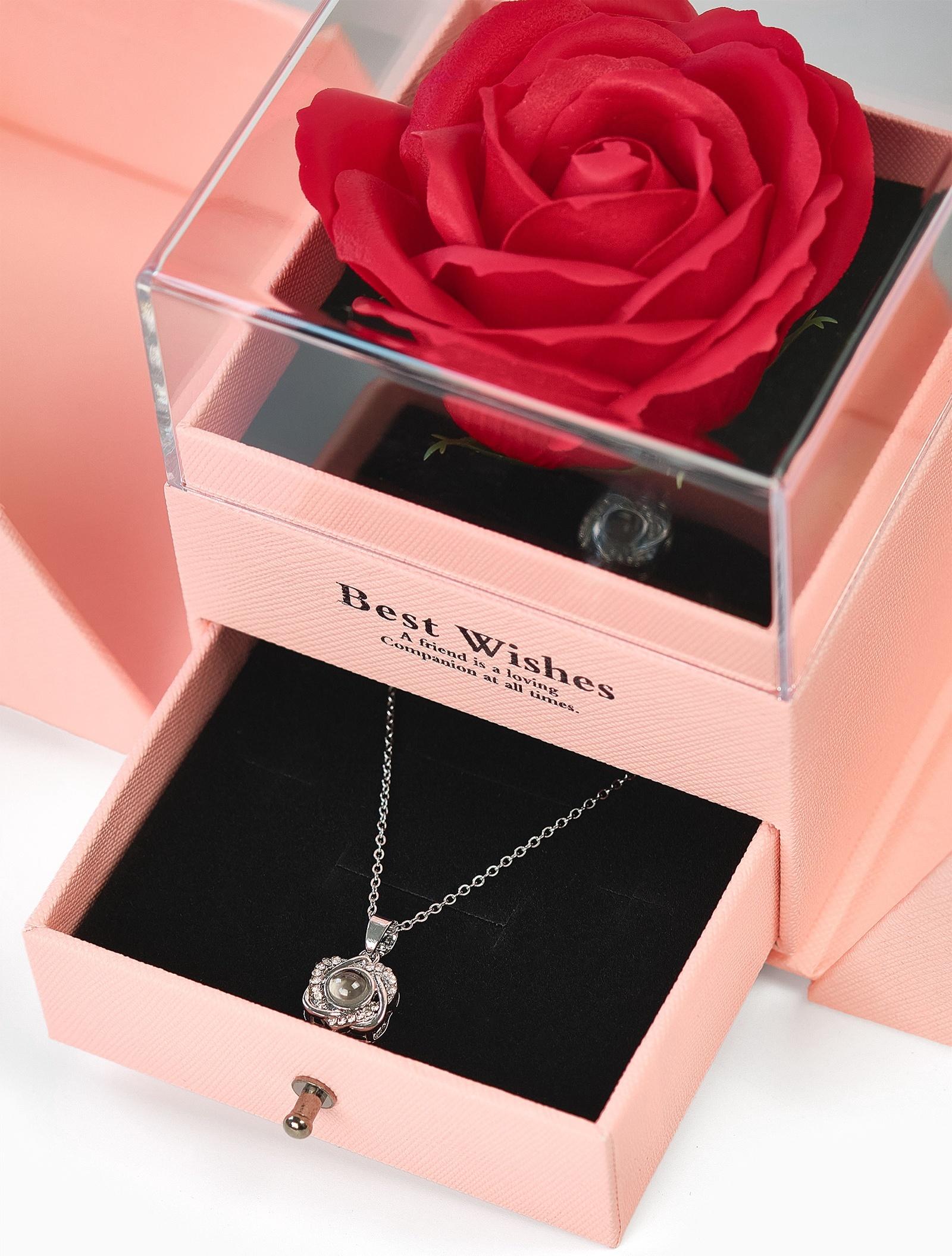 Набор с кулоном «Я тебя люблю», в коробке с розами, цвет серебро, розовая коробка