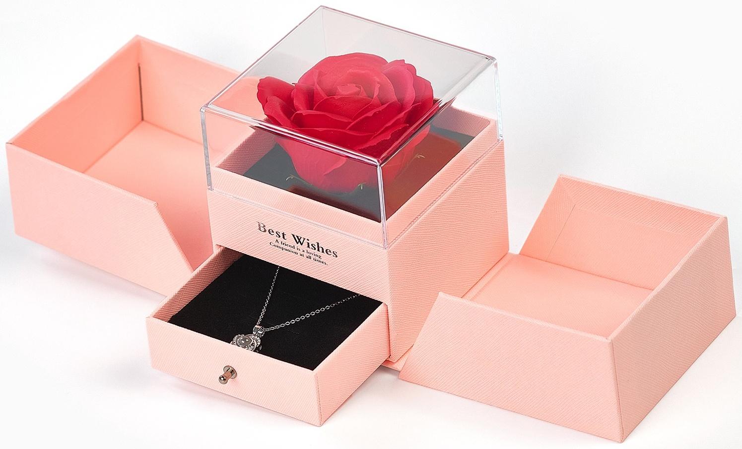 Набор с кулоном «Я тебя люблю», в коробке с розами, цвет серебро, розовая коробка