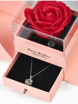 Набор с кулоном «Я тебя люблю», в коробке с розами, цвет серебро, розовая коробка