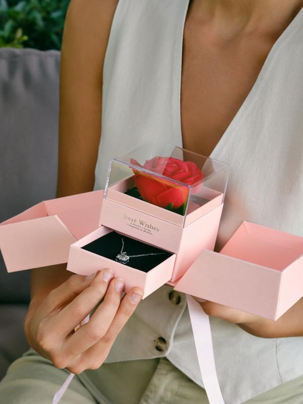 Набор с кулоном «Я тебя люблю», в коробке с розами, цвет серебро, розовая коробка