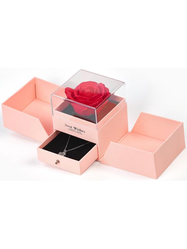 Набор с кулоном «Я тебя люблю», в коробке с розами, цвет серебро, розовая коробка