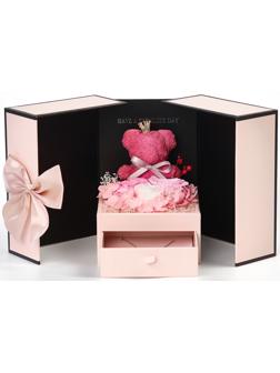 Набор с кулоном «Я тебя люблю», в коробке с мишкой, цвет серебро, нежно-розовая коробка