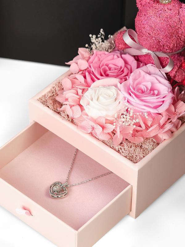 Набор с кулоном «Я тебя люблю», в коробке с мишкой, цвет серебро, нежно-розовая коробка