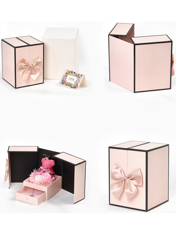 Набор с кулоном «Я тебя люблю», в коробке с мишкой, цвет серебро, нежно-розовая коробка