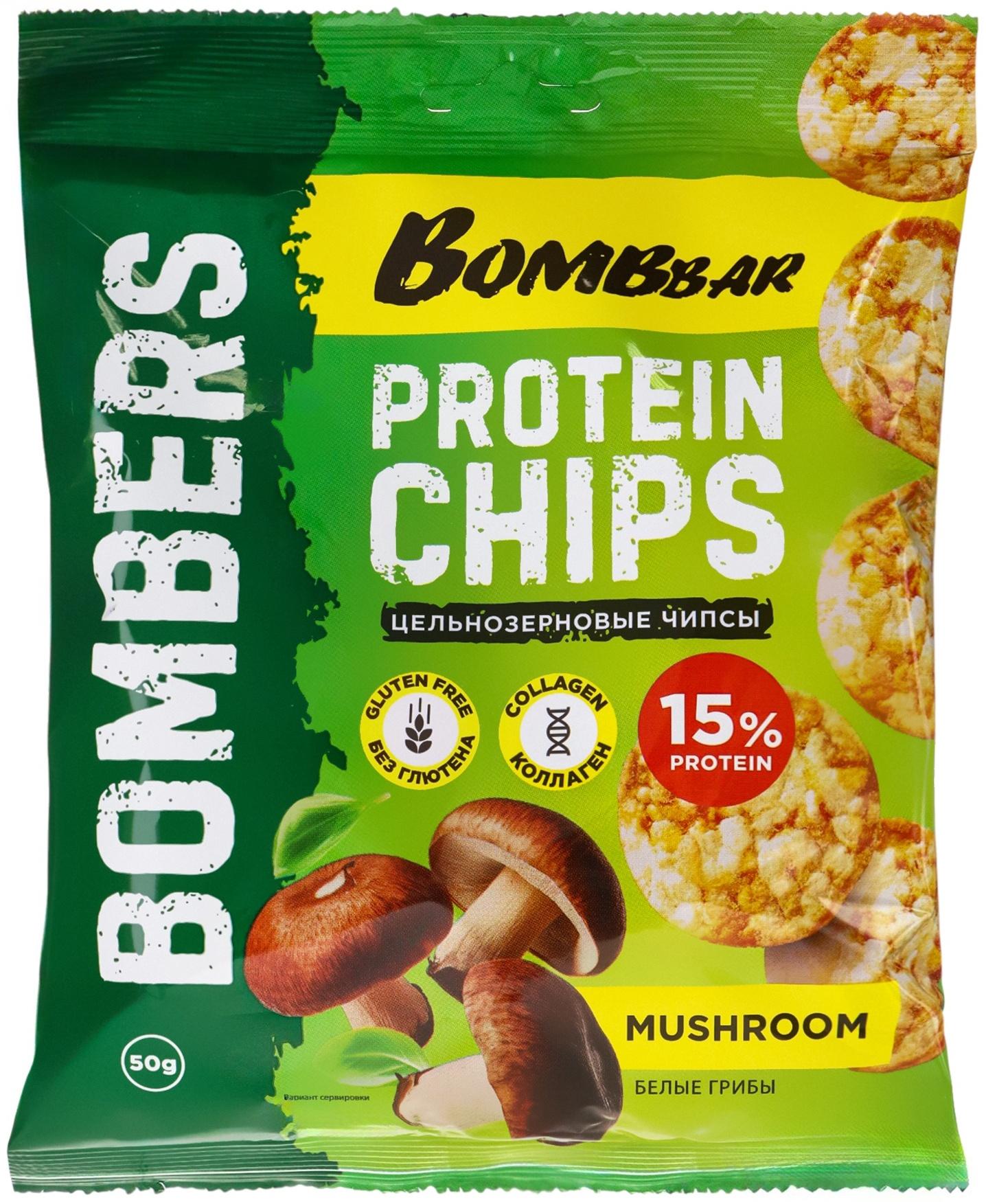 Чипсы цельнозерновые протеиновые BOMBBAR «Белые грибы», 50 г