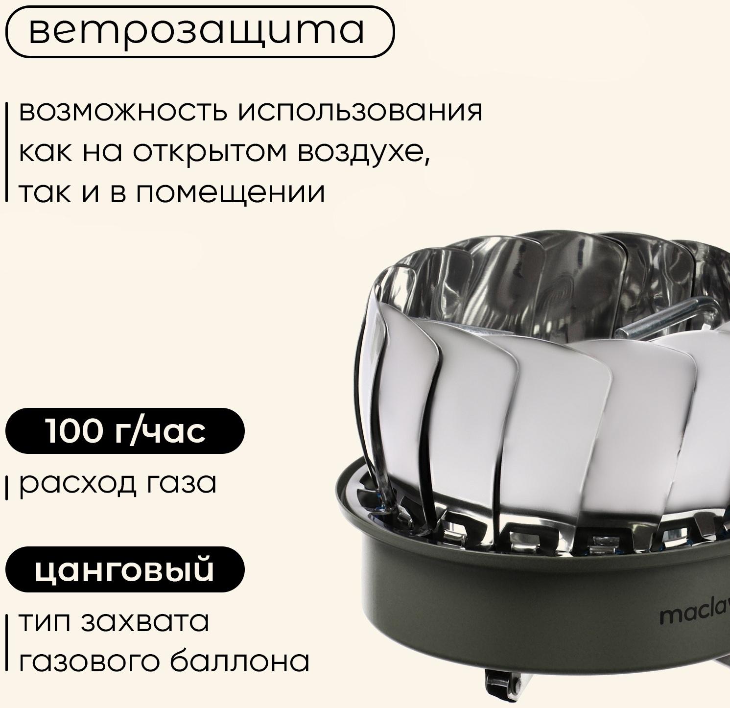 УЦЕНКА Плита газовая портативная maclay, для кемпинга, с ветрозащитой, 17×13 см, большая, круглая