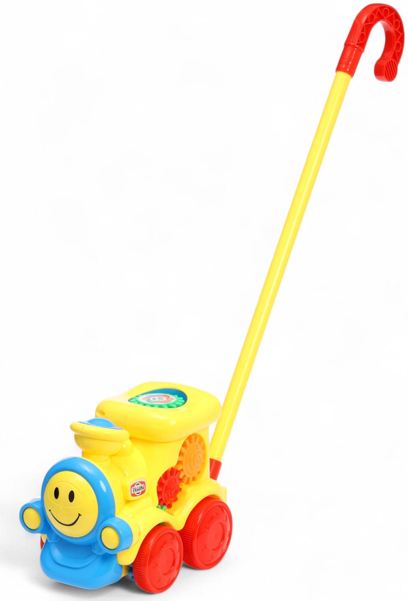 Каталка детская на палочке «Паровозик», с шестерёнками и ручкой