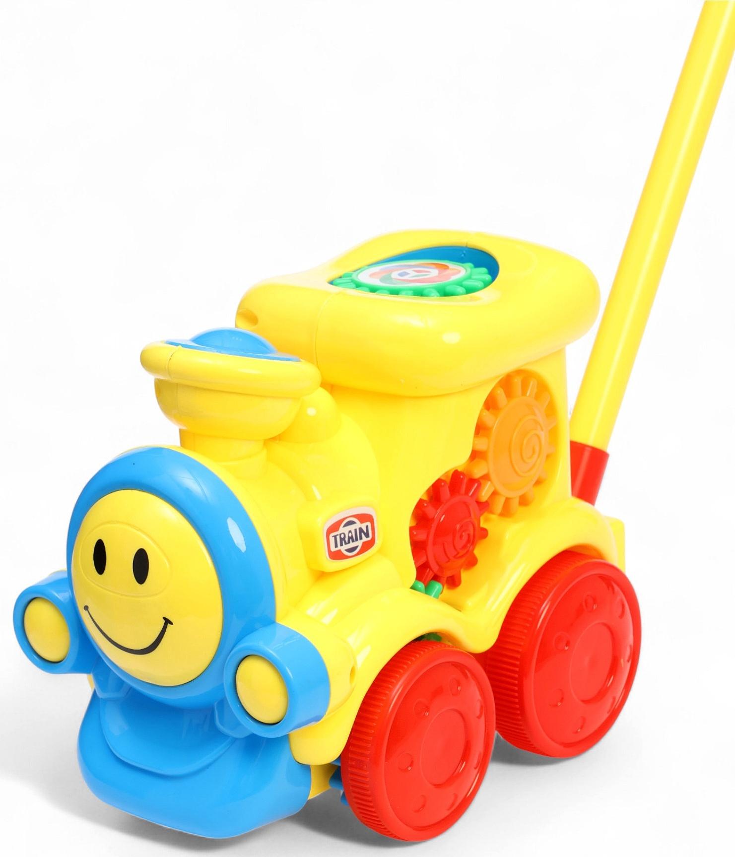 Каталка детская на палочке «Паровозик», с шестерёнками и ручкой