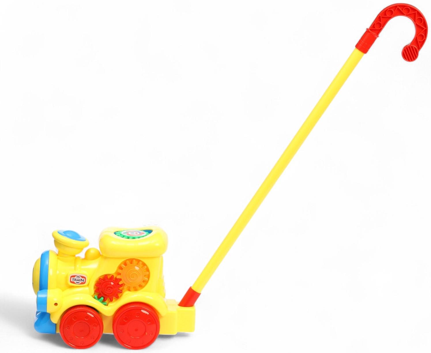 Каталка детская на палочке «Паровозик», с шестерёнками и ручкой