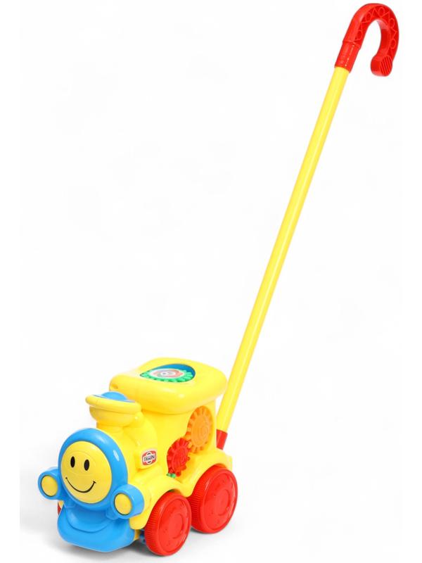 Каталка детская на палочке «Паровозик», с шестерёнками и ручкой