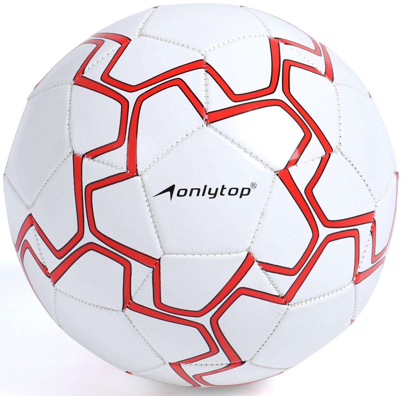 Футбольный мяч ONLYTOP, машинная сшивка, 32 панели, р. 5, PVC, резиновая камера, белый, красный