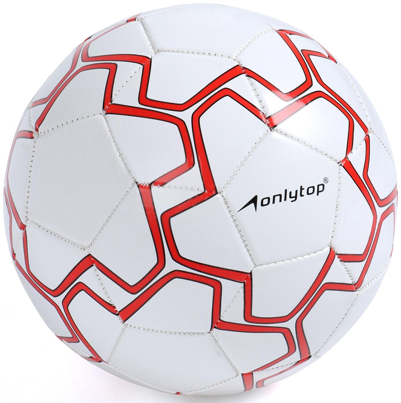 Футбольный мяч ONLYTOP, машинная сшивка, 32 панели, р. 5, PVC, резиновая камера, белый, красный