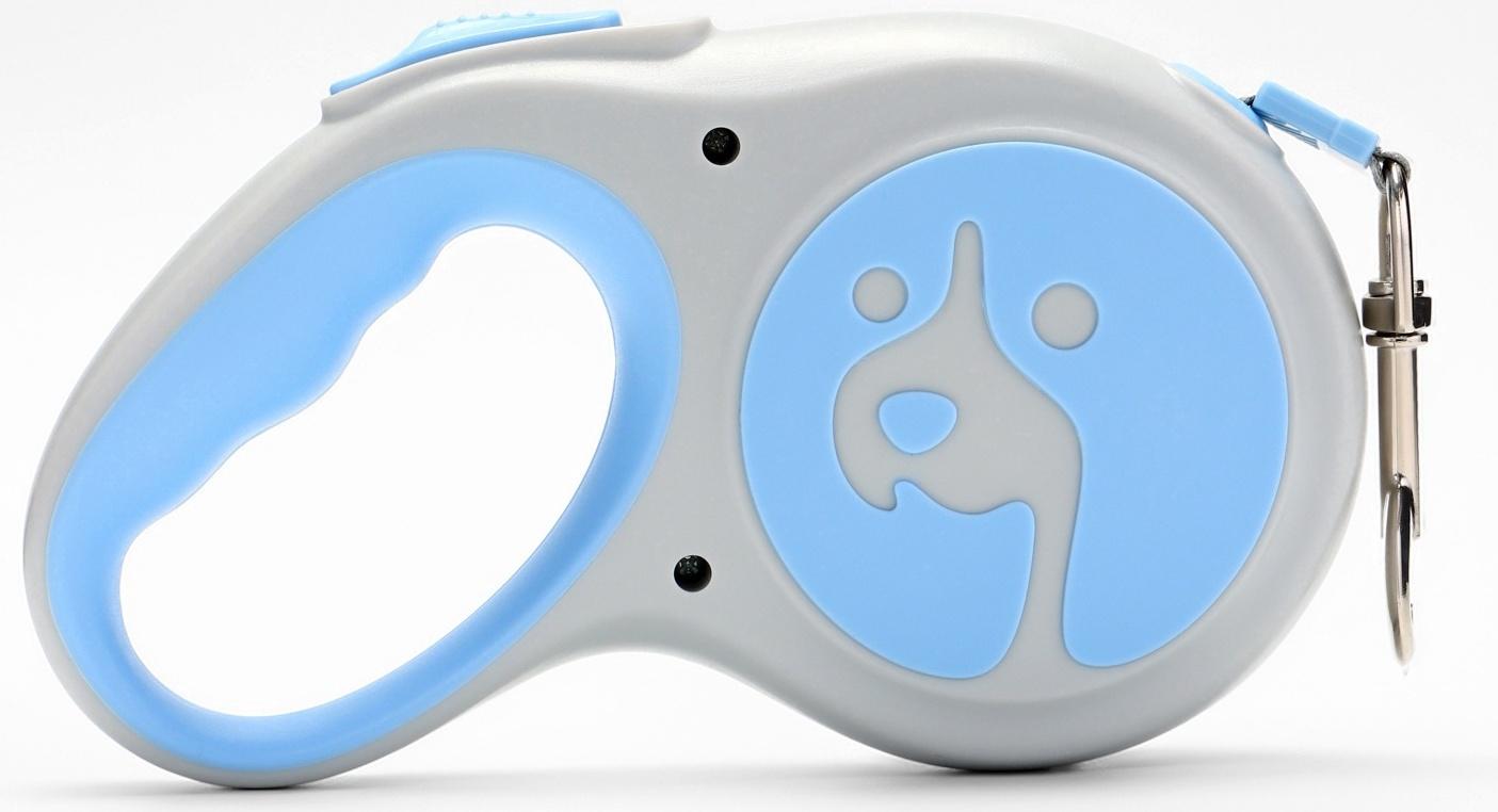 Рулетка - поводок для собак, лента 5 м, голубая