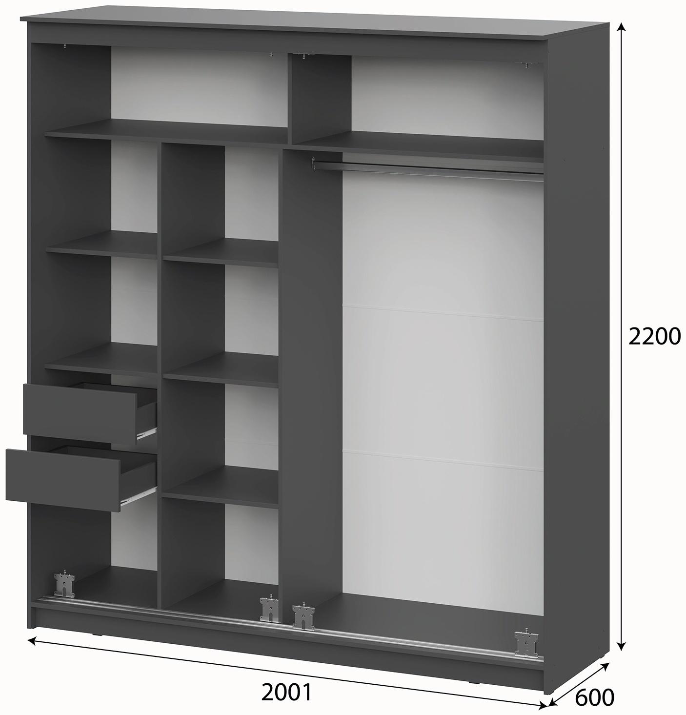 Шкаф – купе «Лайт» №25, 2001×600×2200 мм, цвет графит