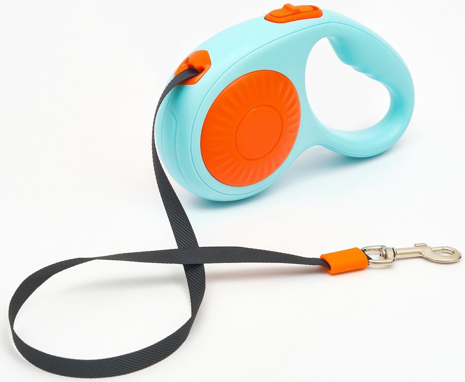 Рулетка - поводок для собак, лента 3 метра, оранж/голубая
