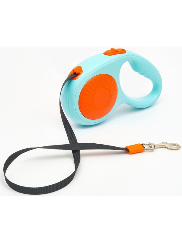 Рулетка - поводок для собак, лента 3 метра, оранж/голубая