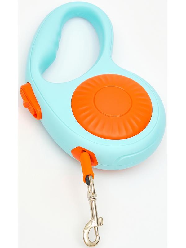 Рулетка - поводок для собак, лента 3 метра, оранж/голубая