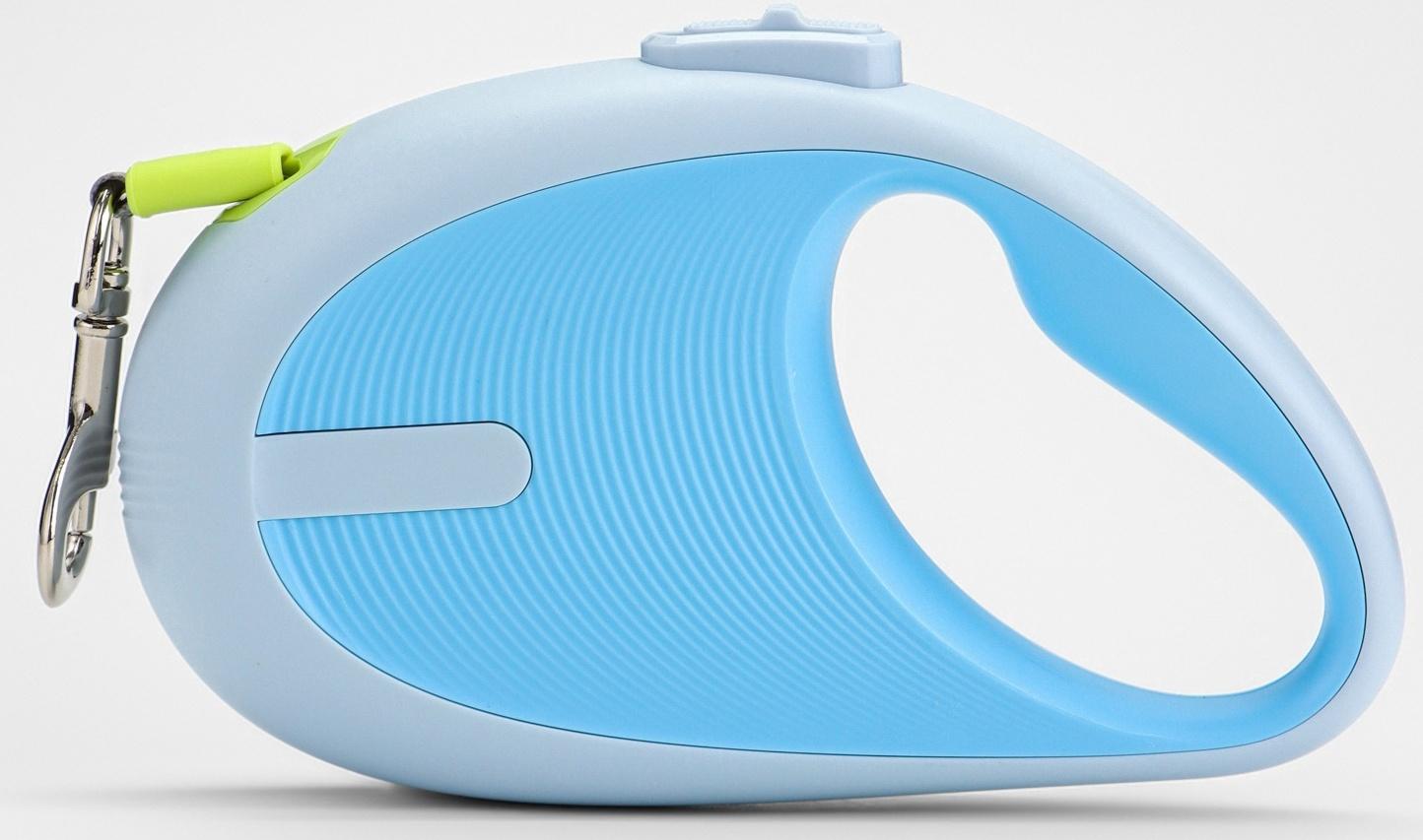 Рулетка - поводок для собак, лента 3 метра, голубая