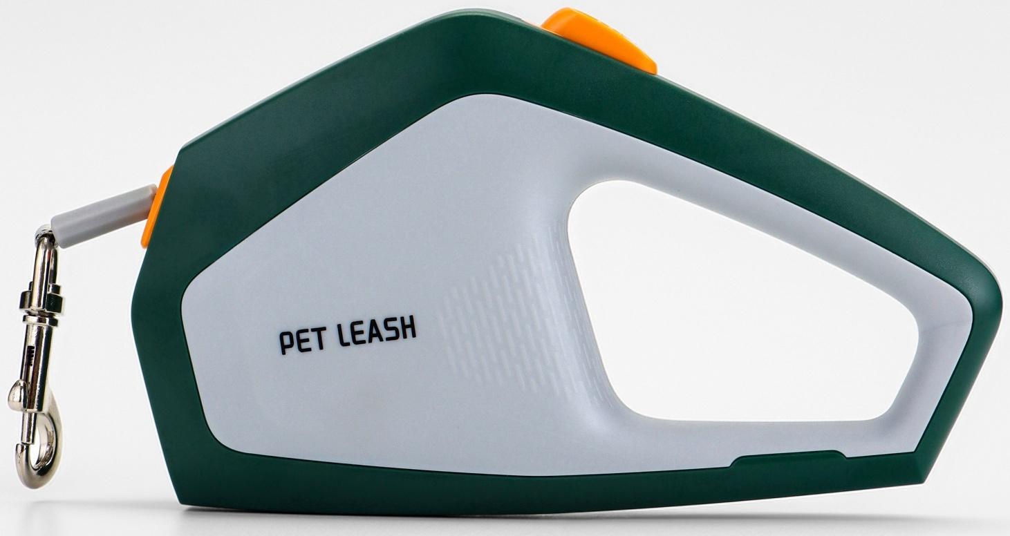Рулетка - поводок для собак, лента 3 метра, белая/зелёная