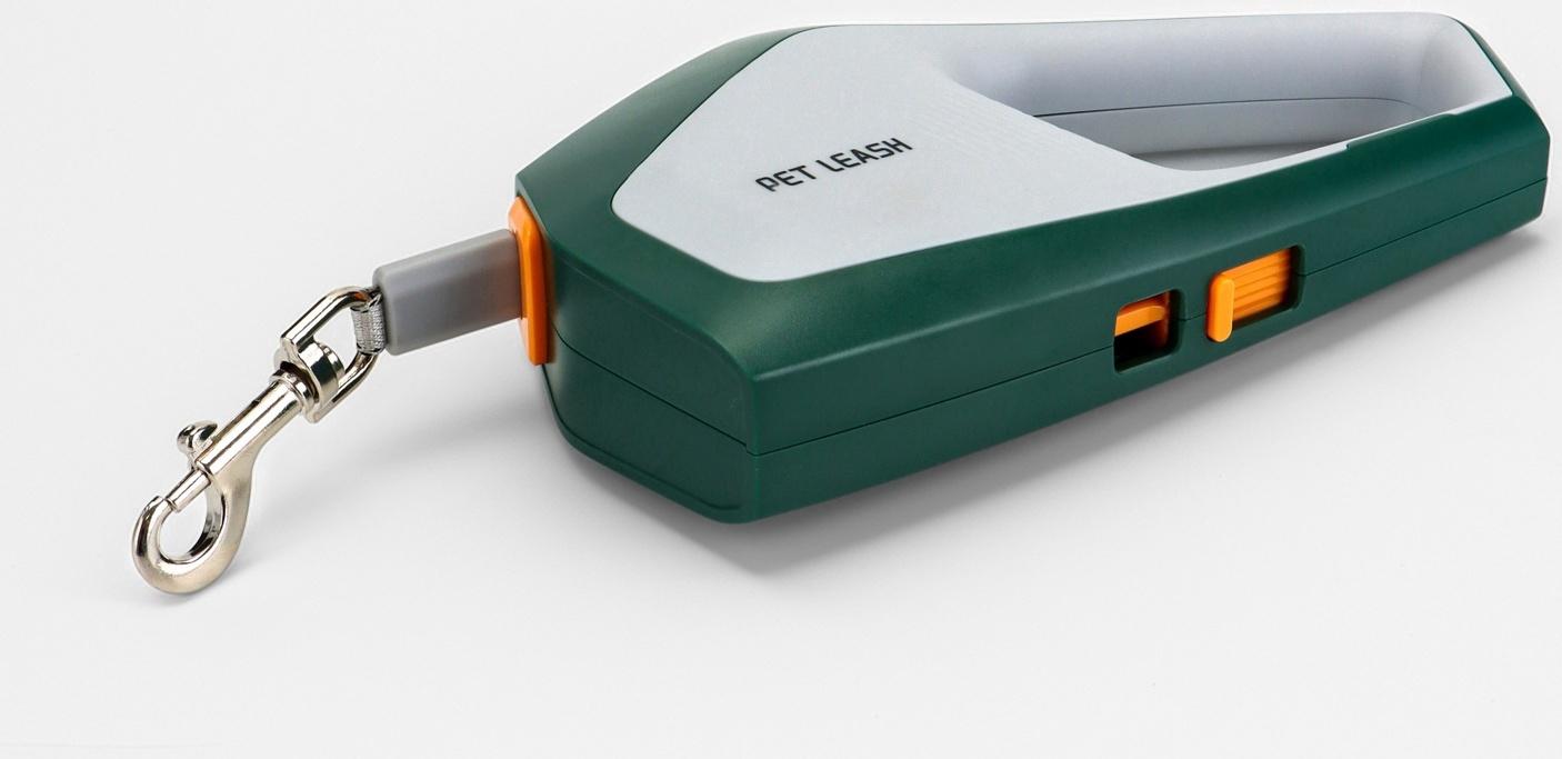 Рулетка - поводок для собак, лента 3 метра, белая/зелёная