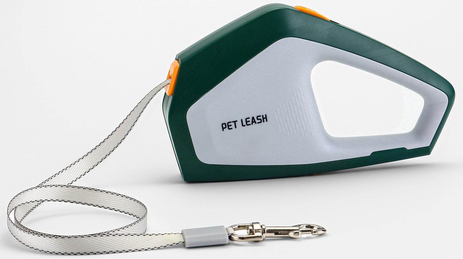 Рулетка - поводок для собак, лента 3 метра, белая/зелёная