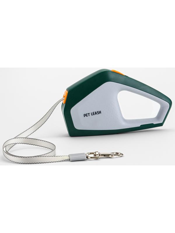 Рулетка - поводок для собак, лента 3 метра, белая/зелёная