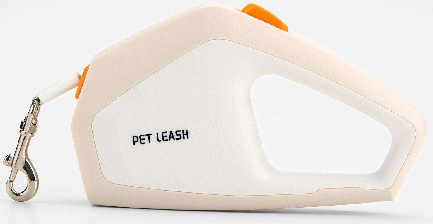 Рулетка - поводок для собак, лента 3 метра, белая/бежевая
