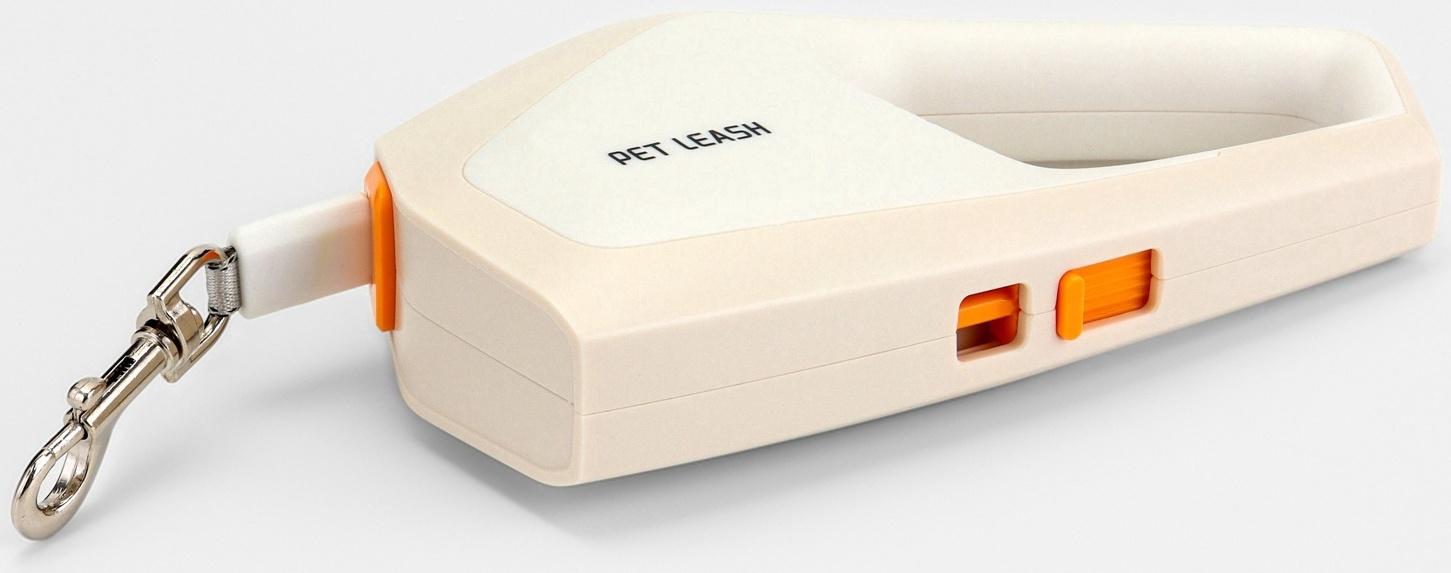 Рулетка - поводок для собак, лента 3 метра, белая/бежевая