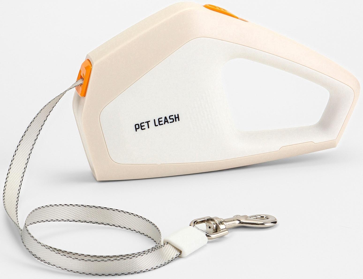 Рулетка - поводок для собак, лента 3 метра, белая/бежевая