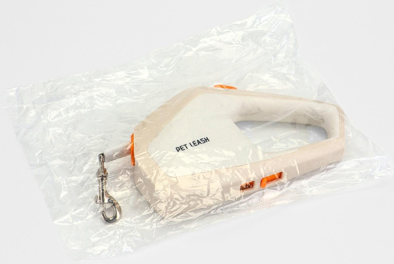 Рулетка - поводок для собак, лента 3 метра, белая/бежевая