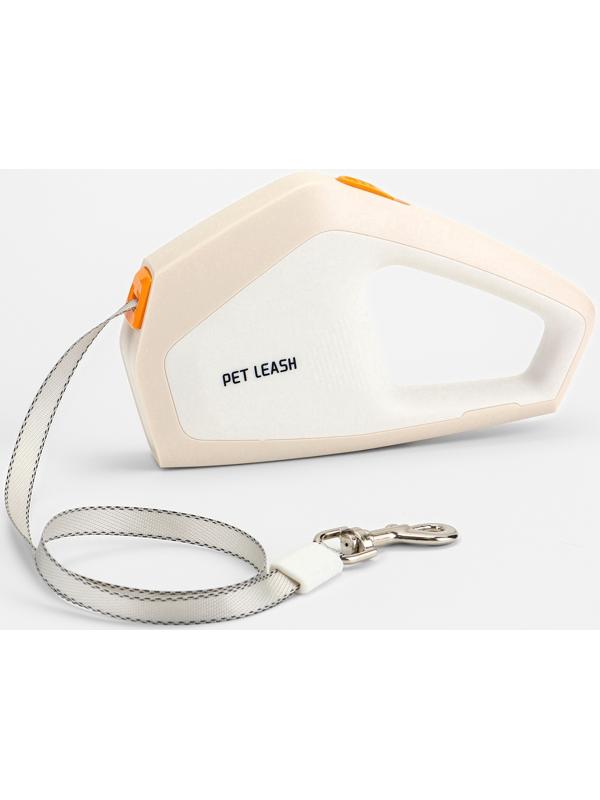 Рулетка - поводок для собак, лента 3 метра, белая/бежевая