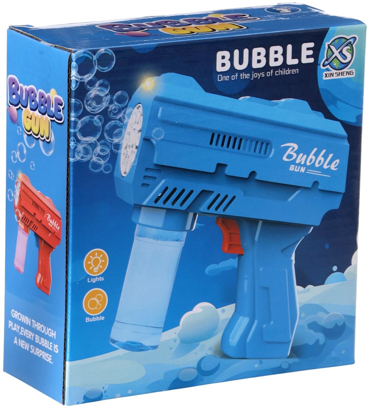 Генератор мыльных пузырей «Пистолет», световые эффекты, работает от батареек, синий