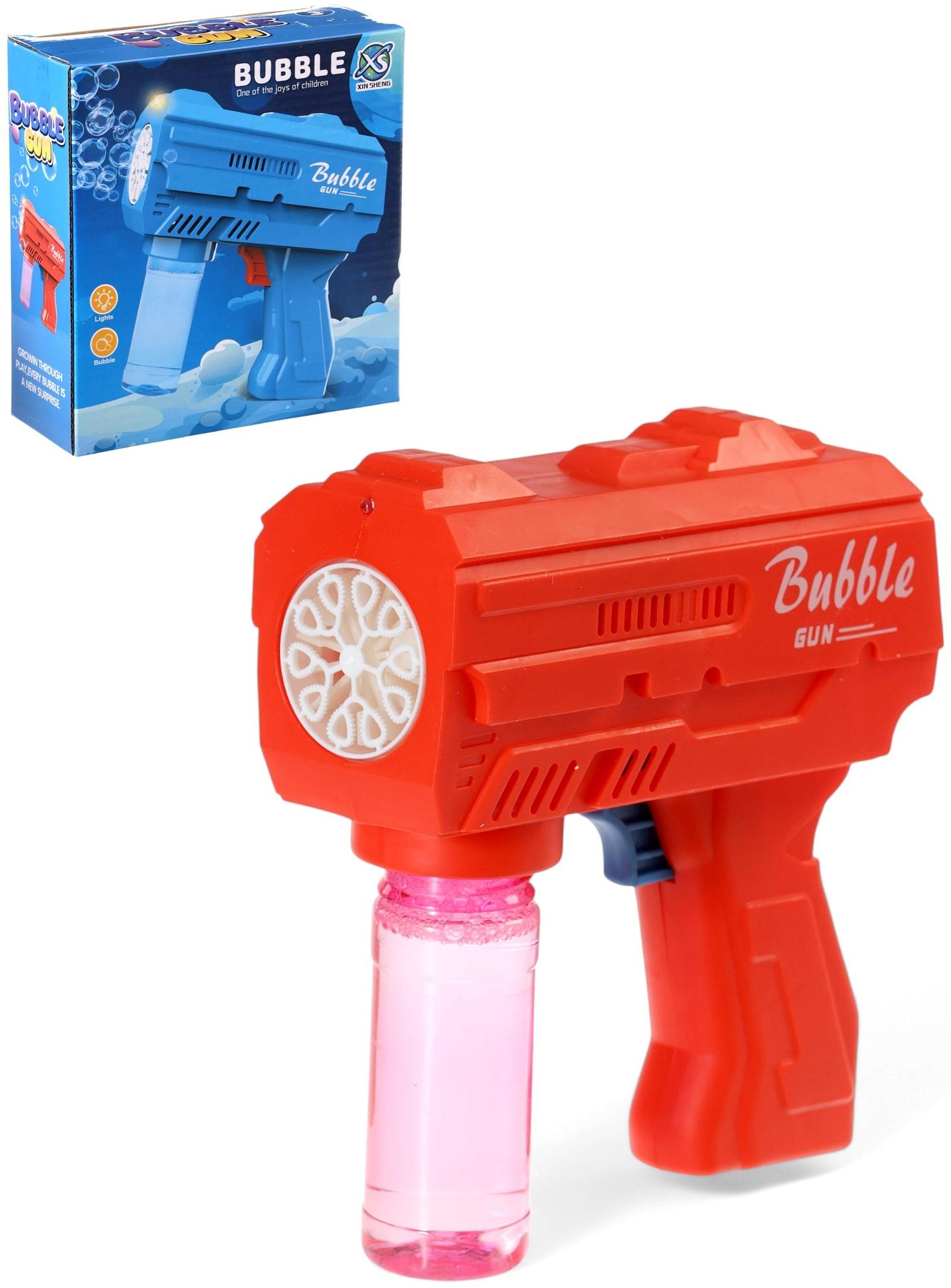 Генератор мыльных пузырей «Пистолет», световые эффекты, работает от батареек, красный