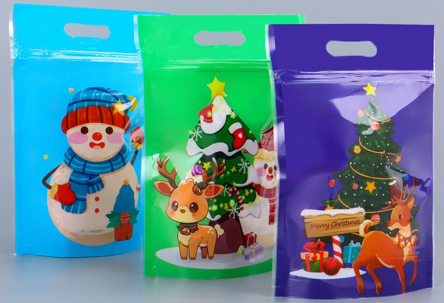 Пакет подарочный новогодний «Снеговик и его друзья», с zip-lock застежкой, МИКС, 15×22 см