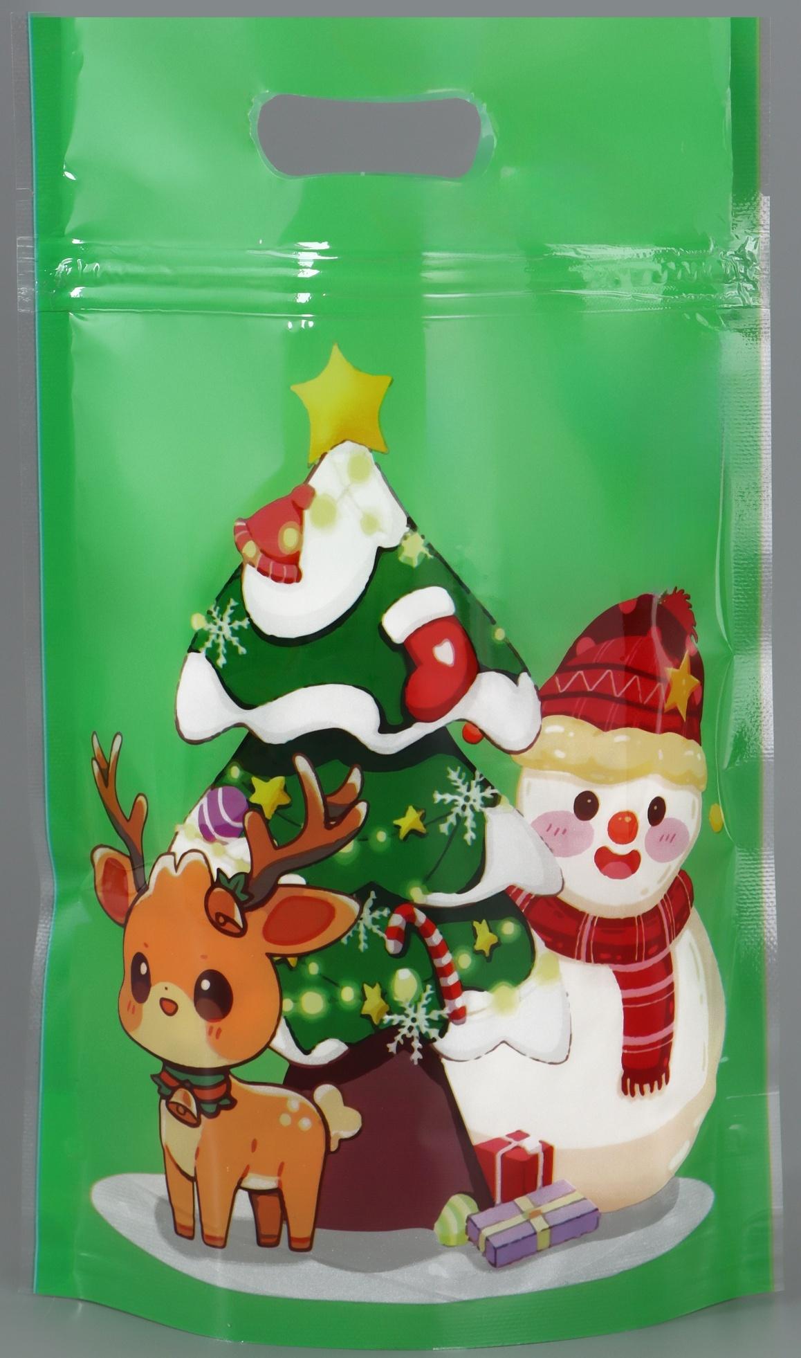 Пакет подарочный новогодний «Снеговик и его друзья», с zip-lock застежкой, МИКС, 15×22 см