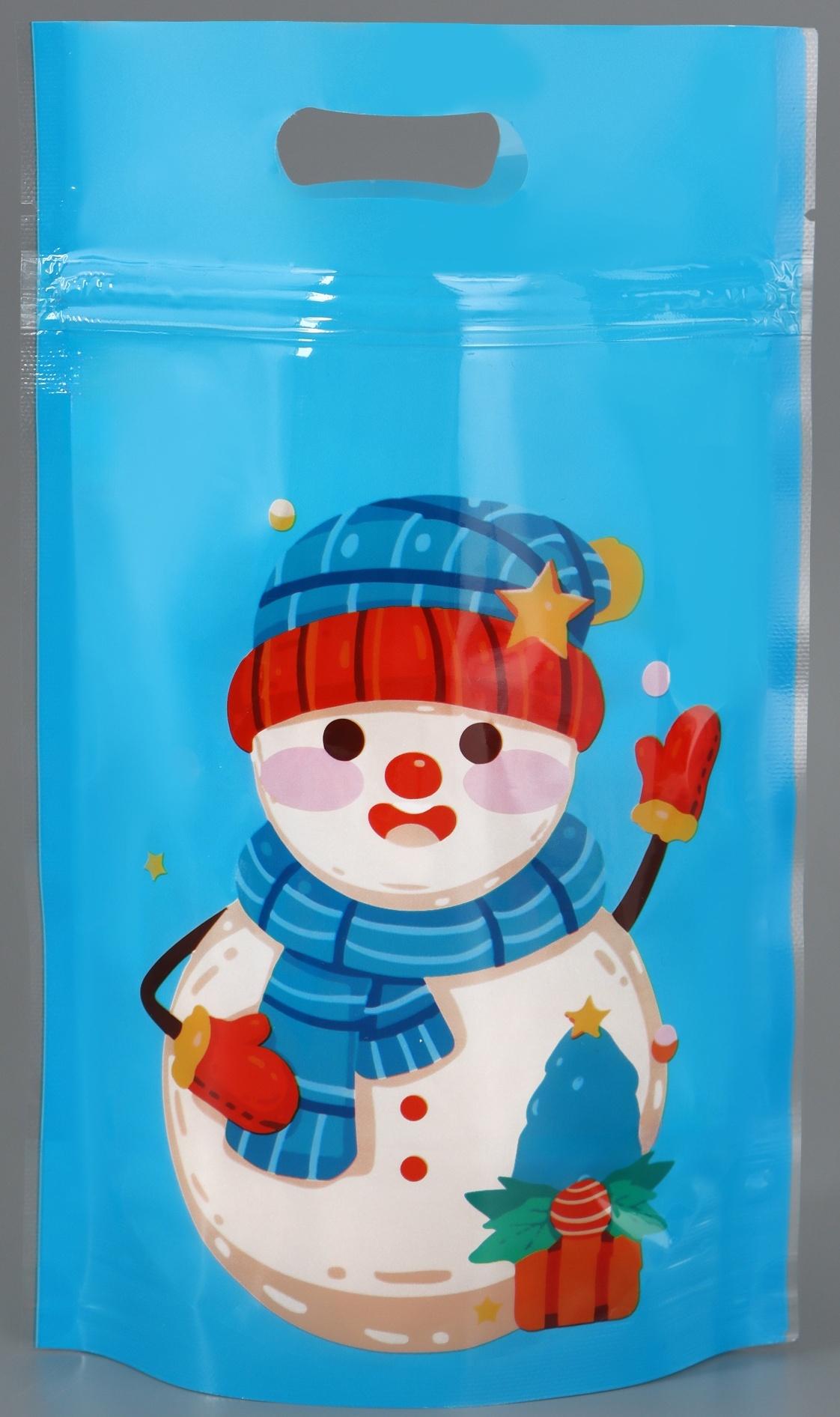 Пакет подарочный новогодний «Снеговик и его друзья», с zip-lock застежкой, МИКС, 15×22 см