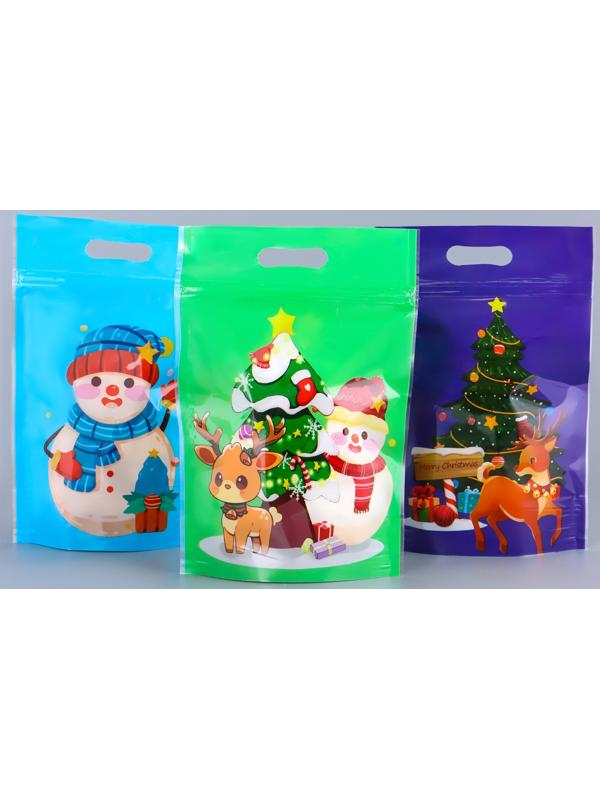 Пакет подарочный новогодний «Снеговик и его друзья», с zip-lock застежкой, МИКС, 15×22 см