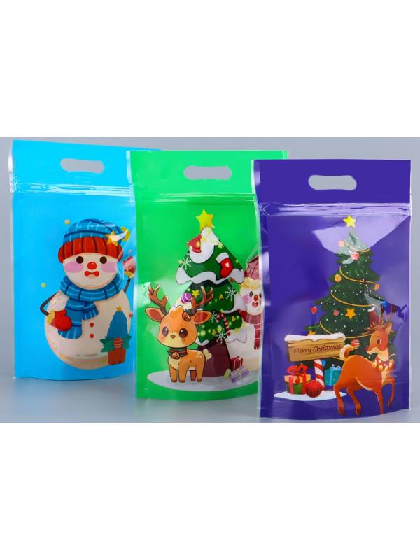 Пакет подарочный новогодний «Снеговик и его друзья», с zip-lock застежкой, МИКС, 15×22 см