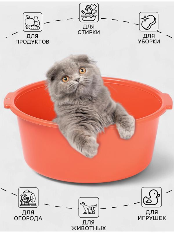 Таз хозяйственный круглый, 10 л, 37×35×14.5 см, кораллово-розовый