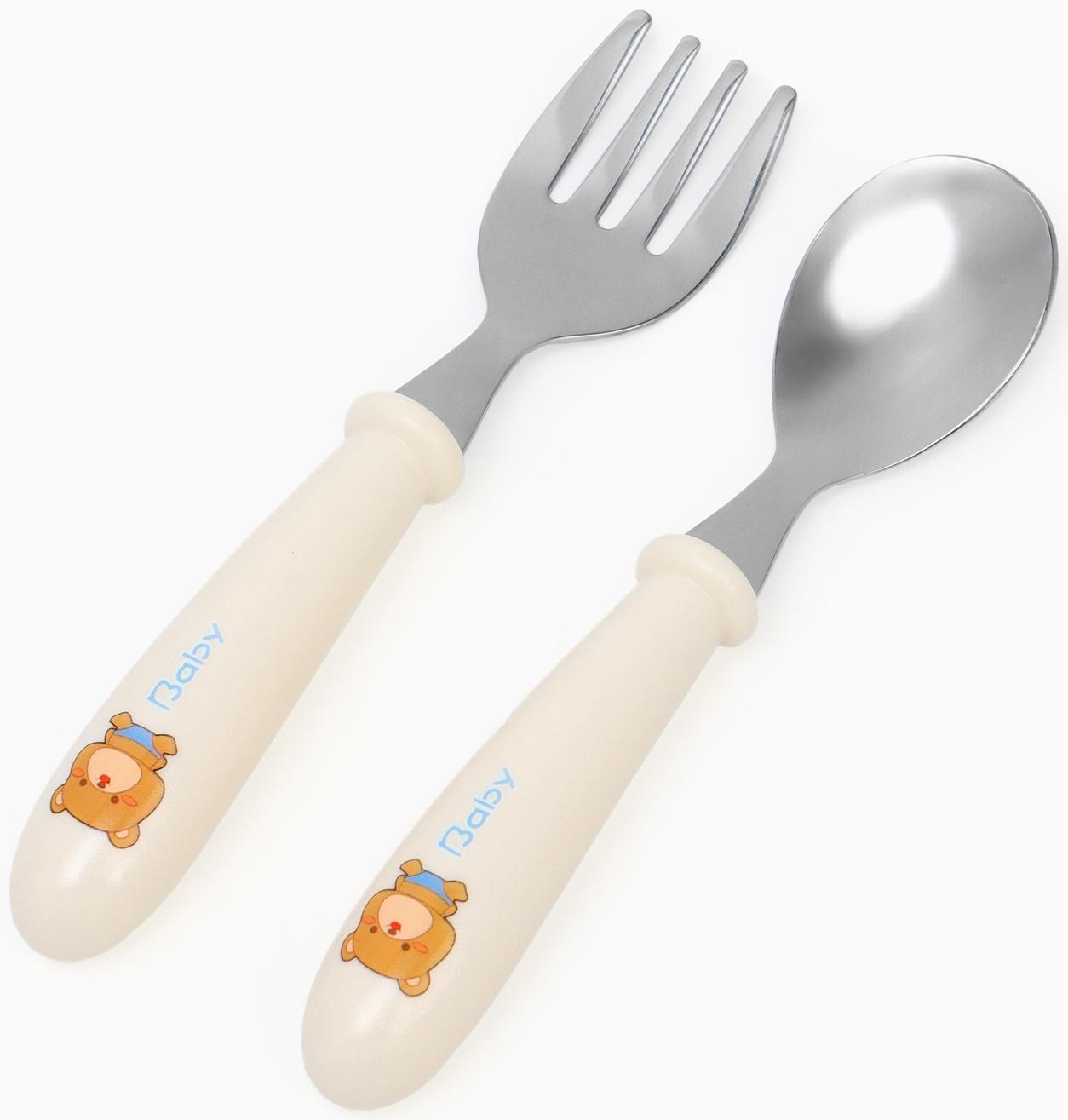 Набор детских столовых приборов в футляре: вилка, ложка Крошка Я бежевый