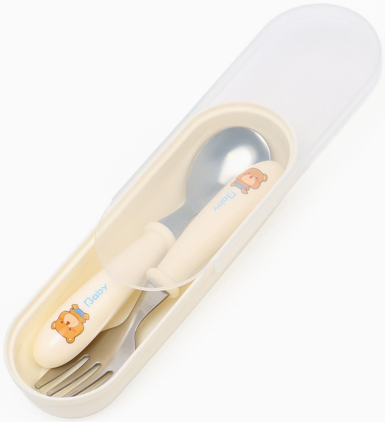 Набор детских столовых приборов в футляре: вилка, ложка Крошка Я бежевый